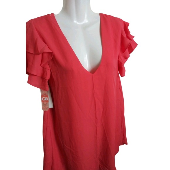 GB Coral Ruffle Sleeve Deep V Neck Top Blouse XS - Picture 2 of 6